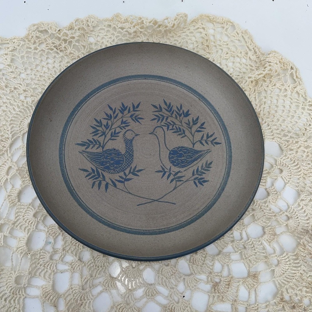 Vtg Two Blue Quail Pottery Pie Plate Hand Made Stoneware Excellent Granny core